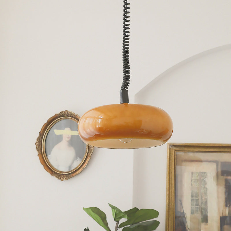 モダンミニマリストラウンドマッシュルームドラムガラスアイアン1ライトペンダントライトリビングルーム用