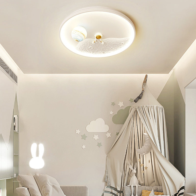 Modern Art Deco Kids Planet Astronaut Acrylic Resin Iron Aluminum LED Flush Mount Ceiling Light For Living Room