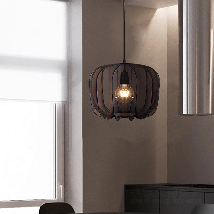 Traditional French Apple Round Fabric Iron 1-Light Pendant Light For Living Room