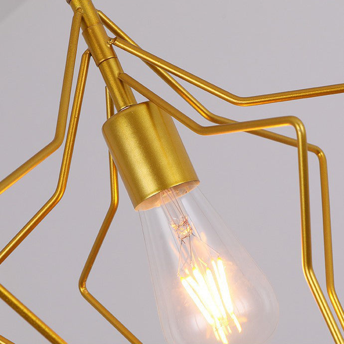 Contemporary Industrial Pentagram Round Hollowed Out Iron 1-Light Pendant Light For Living Room
