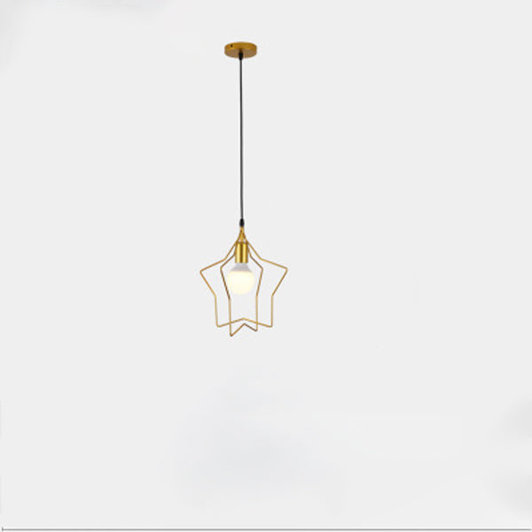 Contemporary Industrial Pentagram Round Hollowed Out Iron 1-Light Pendant Light For Living Room