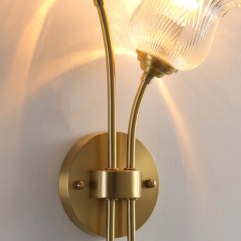 Traditional Vintage Floral Round Glass Copper 2-Light Wall Sconce Lamp For Living Room