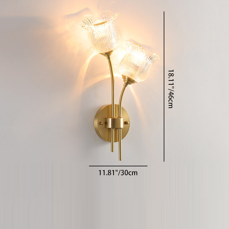 Traditional Vintage Floral Round Glass Copper 2-Light Wall Sconce Lamp For Living Room