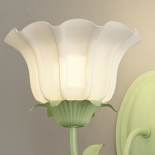 Traditional Vintage Floral Leaf Glass Iron 1/2 Light Wall Sconce Lamp For Living Room
