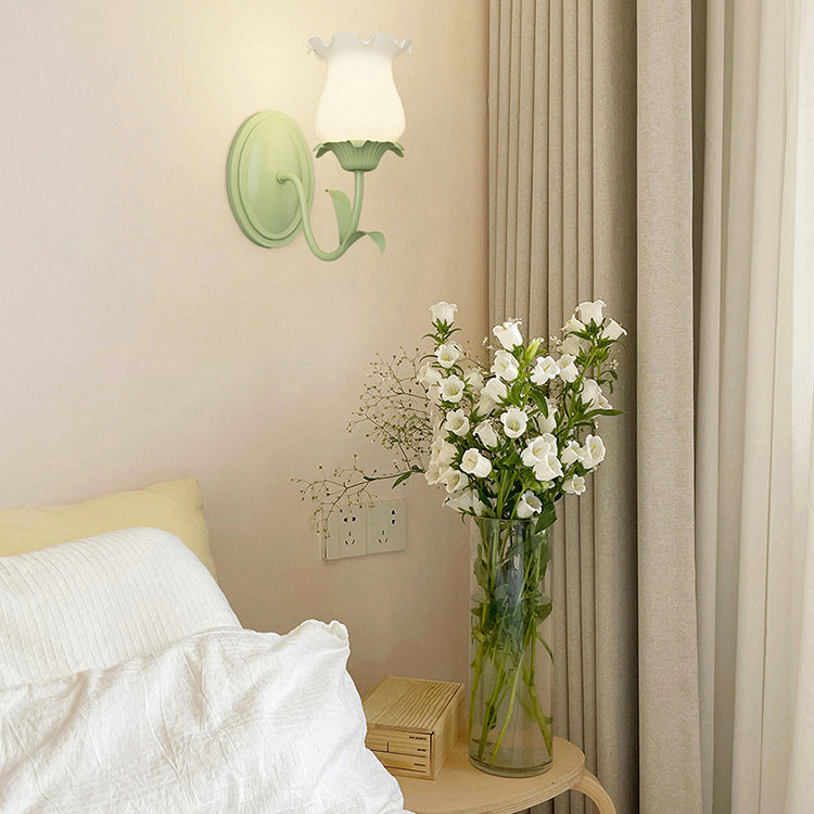 Traditional Vintage Floral Leaf Glass Iron 1/2 Light Wall Sconce Lamp For Living Room