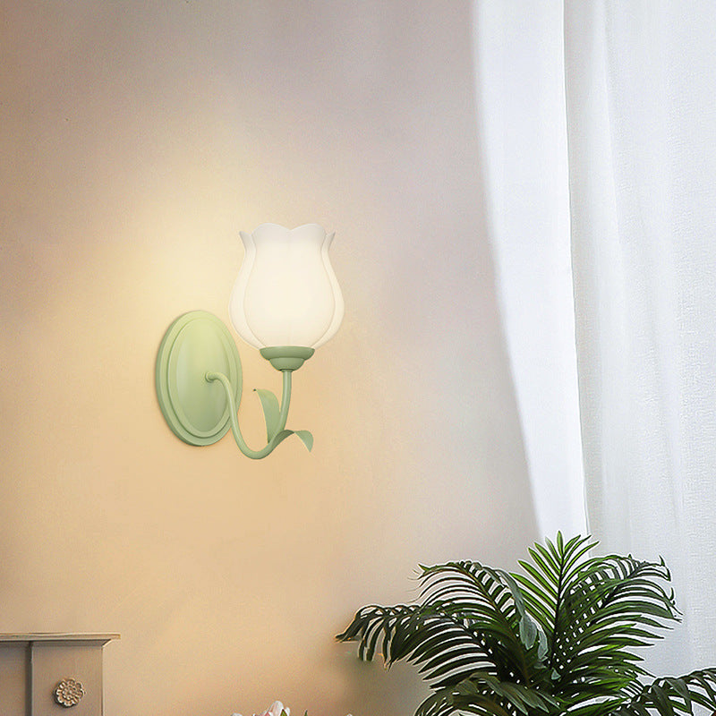 Traditional Vintage Floral Leaf Glass Iron 1/2 Light Wall Sconce Lamp For Living Room