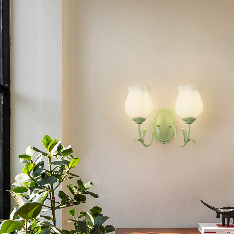 Traditional Vintage Floral Leaf Glass Iron 1/2 Light Wall Sconce Lamp For Living Room