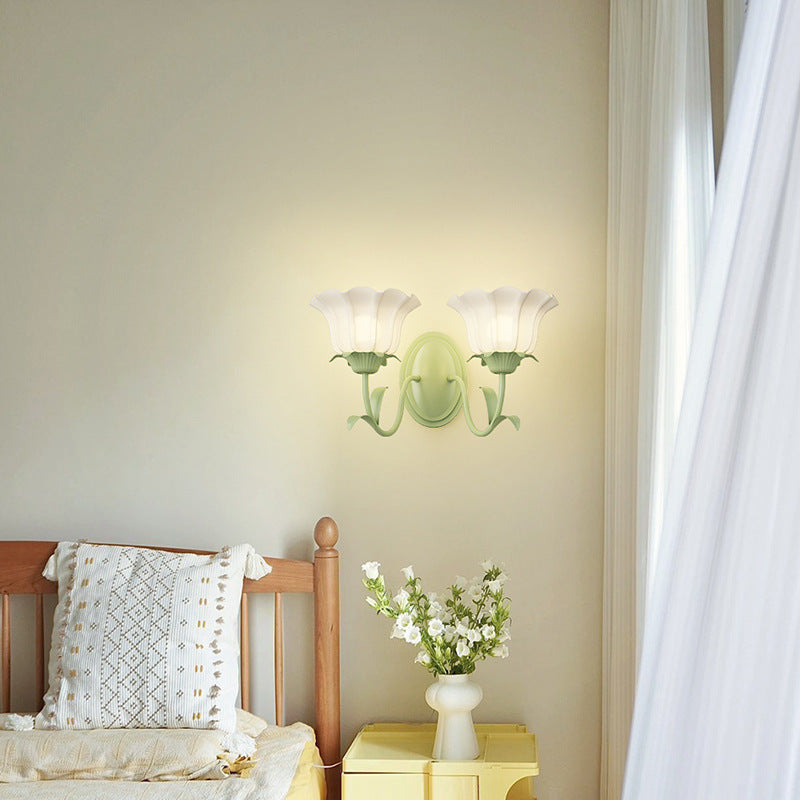 Traditional Vintage Floral Leaf Glass Iron 1/2 Light Wall Sconce Lamp For Living Room