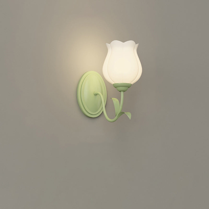 Traditional Vintage Floral Leaf Glass Iron 1/2 Light Wall Sconce Lamp For Living Room