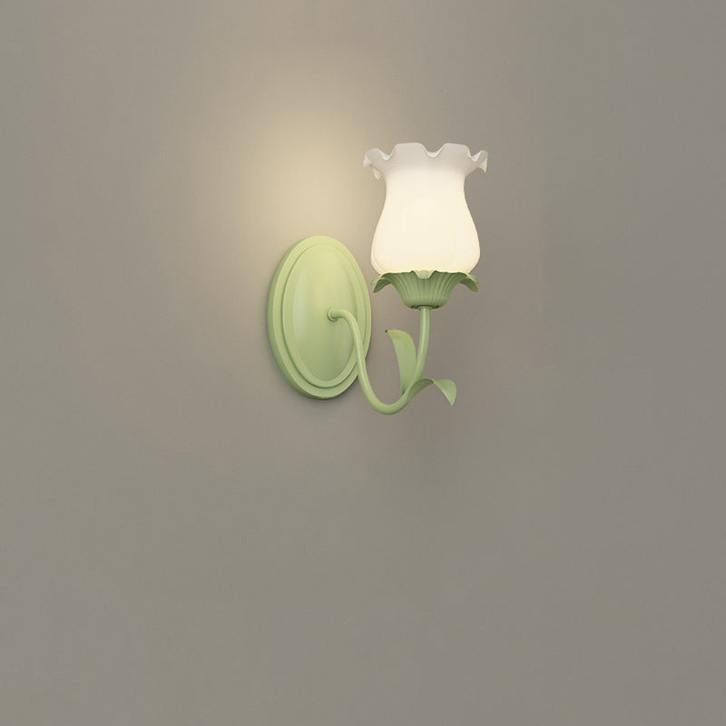 Traditional Vintage Floral Leaf Glass Iron 1/2 Light Wall Sconce Lamp For Living Room