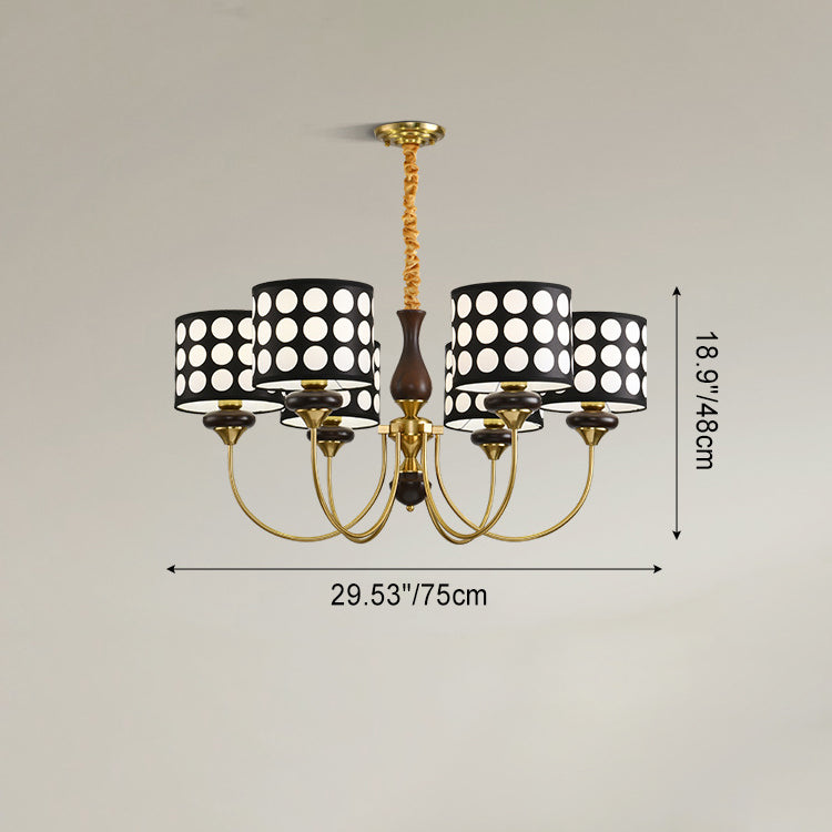 Traditional Vintage Round Cylinder Branch Fabric Ash Wood Hardware 3/6/8 Light Chandelier For Living Room