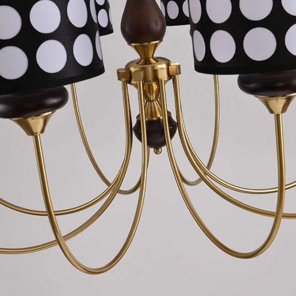 Traditional Vintage Round Cylinder Branch Fabric Ash Wood Hardware 3/6/8 Light Chandelier For Living Room