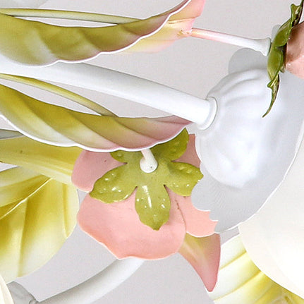 Modern Art Deco Rose Flower Leaf Glass Iron 4/6/7/9/11 Light Semi-Flush Mount Ceiling Light For Bedroom