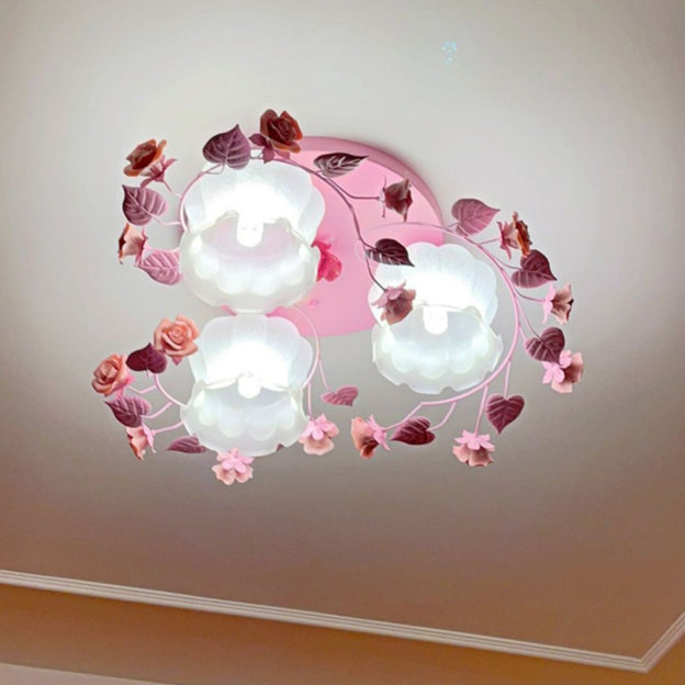 مصباح سقف فرنسي تقليدي من الزجاج والحديد، 3/5 ضوء، شبه مدمج، لغرفة المعيشة