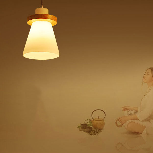 مصباح معلق ياباني تقليدي مخروطي دائري من الزجاج الصلب مزود بمصباح واحد لغرفة المعيشة