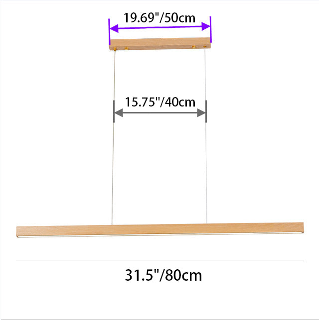 Modern Minimalist Rectangular Long Plate PC Walnut Raw Wood Aluminum LED Chandelier Island Light For Dining Room