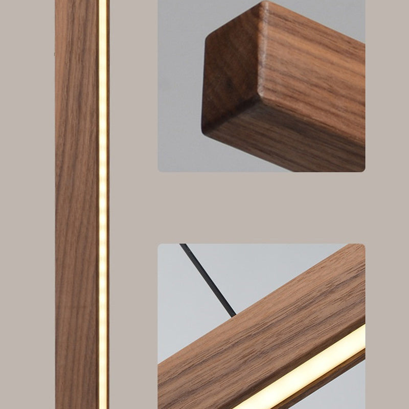 Modern Minimalist Rectangular Long Plate PC Walnut Raw Wood Aluminum LED Chandelier Island Light For Dining Room