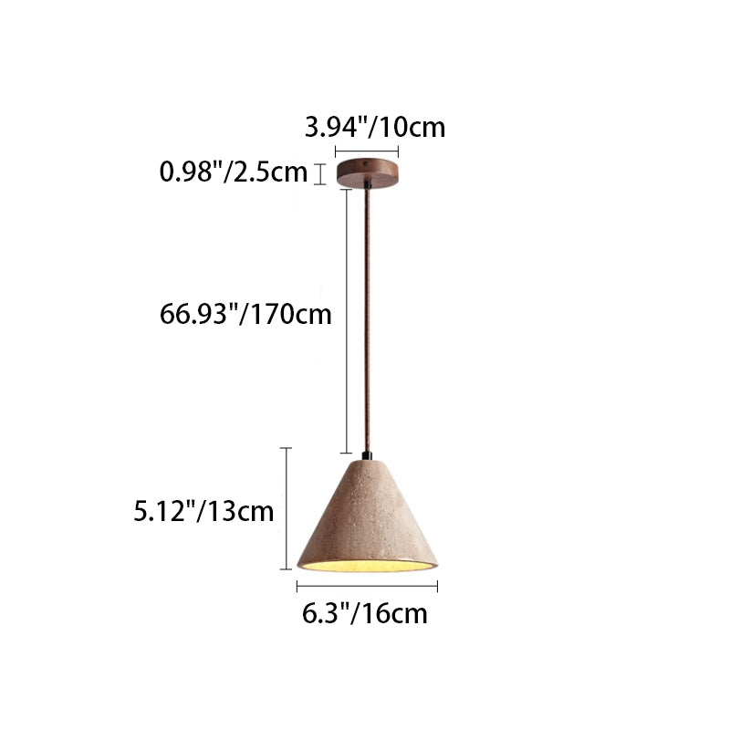 Traditional Chinese Conical Round White Travertine 1-Light Pendant Light For Living Room