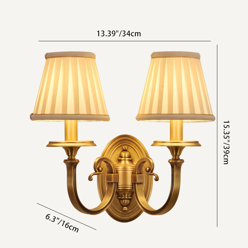 Traditional Vintage Curved Round Oval Fabric Copper 1/2 Light Wall Sconce Lamp For Living Room