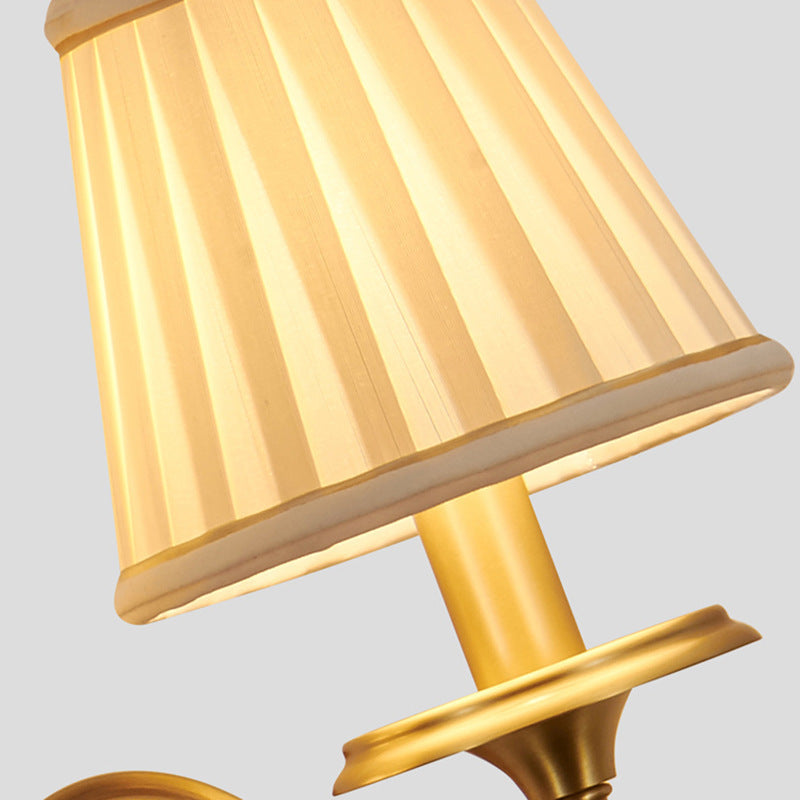 Traditional Vintage Curved Round Oval Fabric Copper 1/2 Light Wall Sconce Lamp For Living Room