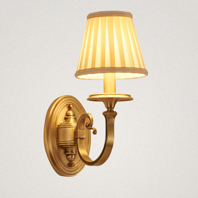 Traditional Vintage Curved Round Oval Fabric Copper 1/2 Light Wall Sconce Lamp For Living Room