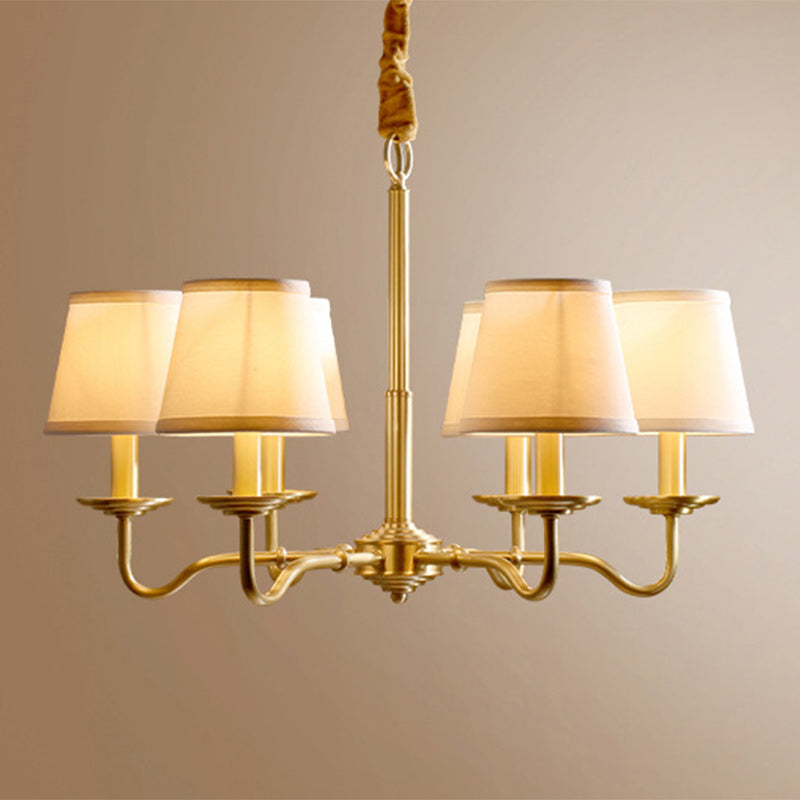 Traditional Vintage Curved Line Branch Cylinder Fabric Copper 4/6/8 Light Chandelier For Living Room