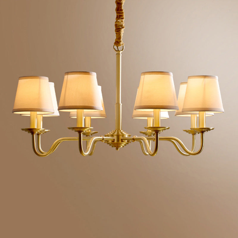 Traditional Vintage Curved Line Branch Cylinder Fabric Copper 4/6/8 Light Chandelier For Living Room