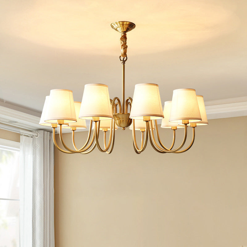 Traditional Vintage Branch Bend Round Fabric Brass 3/5/6/8/10 Light Chandelier For Living Room