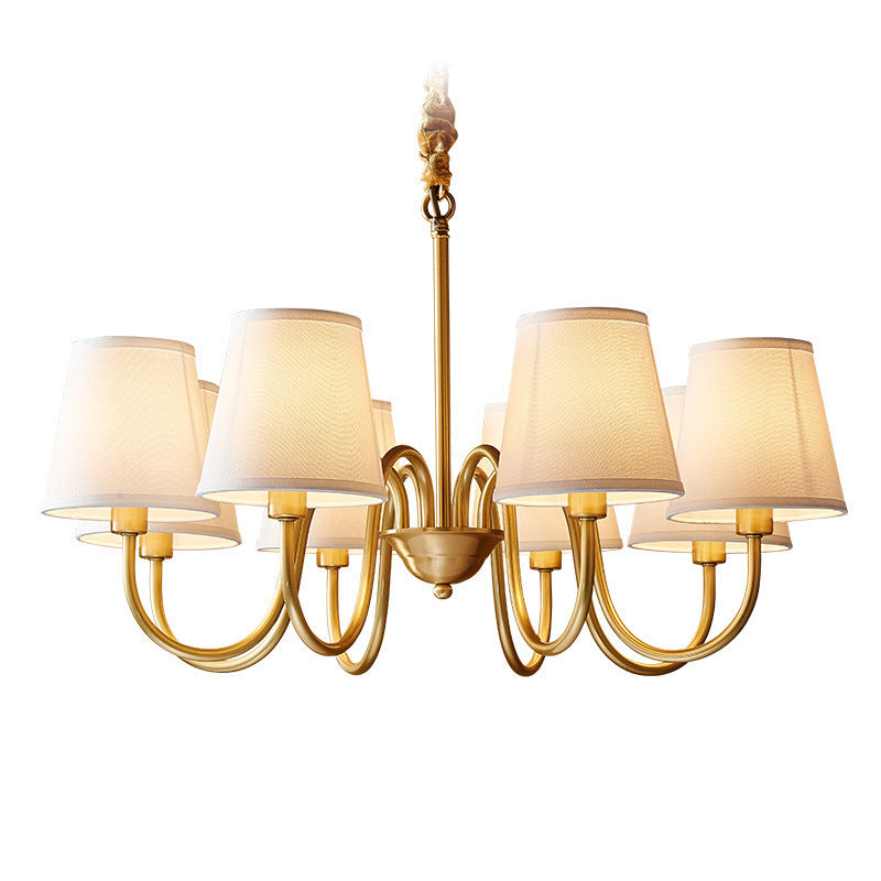 Traditional Vintage Branch Bend Round Fabric Brass 3/5/6/8/10 Light Chandelier For Living Room