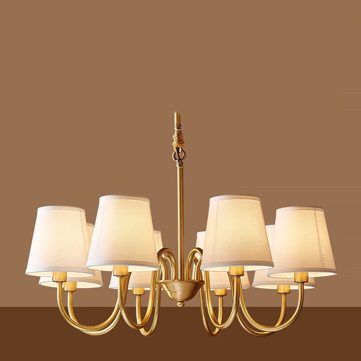 Traditional Vintage Branch Bend Round Fabric Brass 3/5/6/8/10 Light Chandelier For Living Room