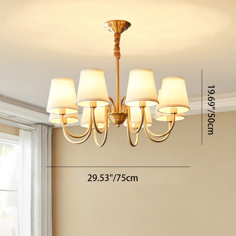 Traditional Vintage Branch Bend Round Fabric Brass 3/5/6/8/10 Light Chandelier For Living Room