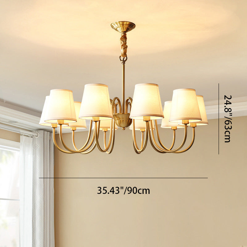 Traditional Vintage Branch Bend Round Fabric Brass 3/5/6/8/10 Light Chandelier For Living Room