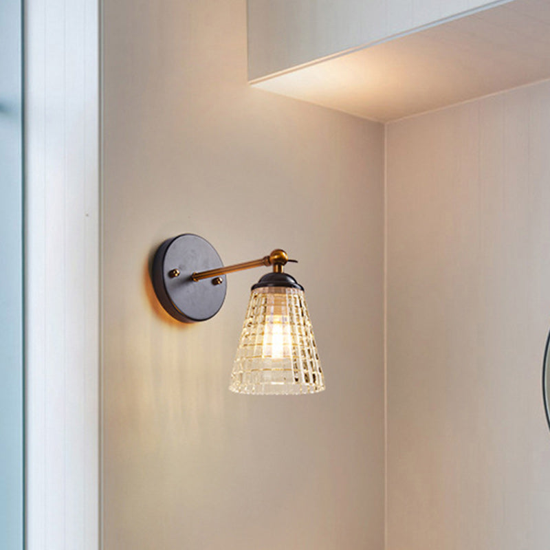 現代的なスカンジナビアの円形円錐形シリンダーガラス鉄製1ライト壁取り付け用燭台ランプリビングルーム用