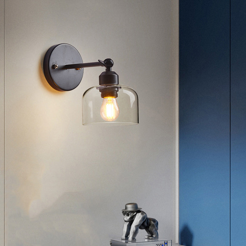 現代的なスカンジナビアの円形円錐形シリンダーガラス鉄製1ライト壁取り付け用燭台ランプリビングルーム用