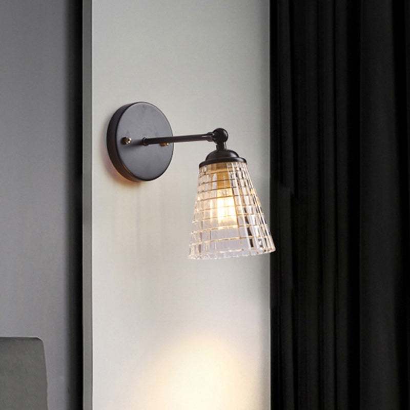 現代的なスカンジナビアの円形円錐形シリンダーガラス鉄製1ライト壁取り付け用燭台ランプリビングルーム用