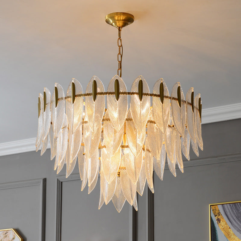 Contemporary Creative Feather Round Layered Glass Metal 6/9/12 Light Chandelier For Living Room