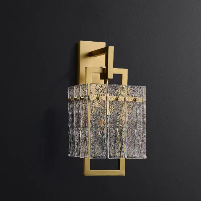 Modern Luxury Square Rectangle Glass Brass 1-Light Wall Sconce Lamp For Bedroom