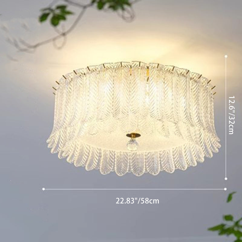 Traditional French Leaf Round Patchwork Glass Iron 6/9 Light Flush Mount Ceiling Light For Living Room