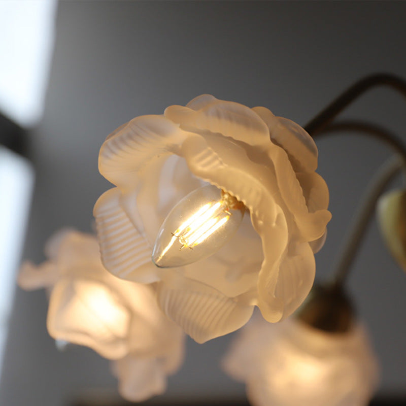 Traditional Vintage American Floral Branch Round Glass Iron 5/6/8 Lights Chandelier For Living Room