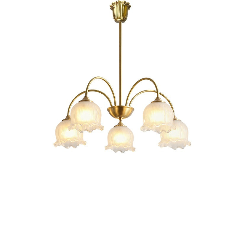 Traditional Vintage Round Floral Curved Branch Glass Brass 3/5/8 Light Chandelier For Living Room