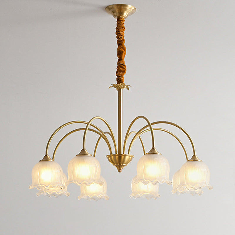 Traditional Vintage Round Floral Curved Branch Glass Brass 3/5/8 Light Chandelier For Living Room