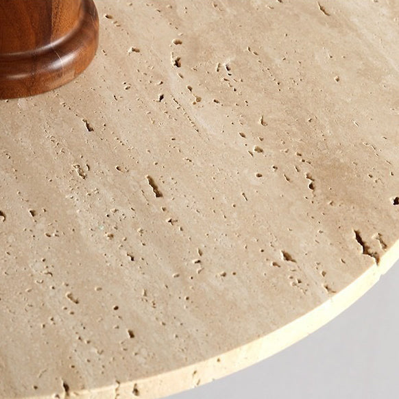 Traditional Japanese Disc Round Cylinder Yellow Travertine Solid Wood 1-Light Pendant Light For Living Room