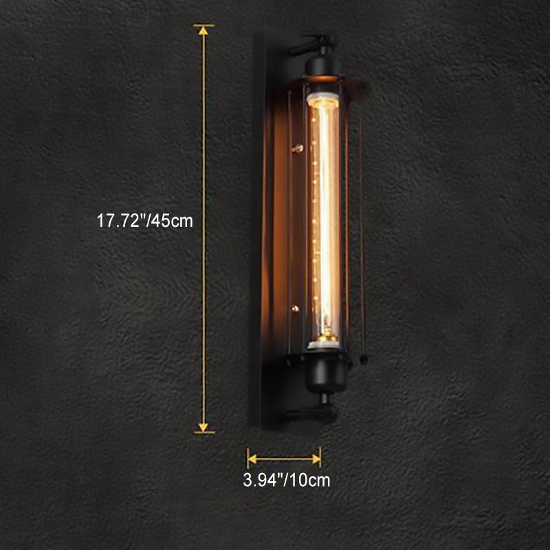 Traditional Vintage Rectangle Cylinder Glass Iron 1-Light Wall Sconce Lamp For Living Room