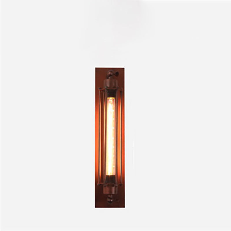 Traditional Vintage Rectangle Cylinder Glass Iron 1-Light Wall Sconce Lamp For Living Room