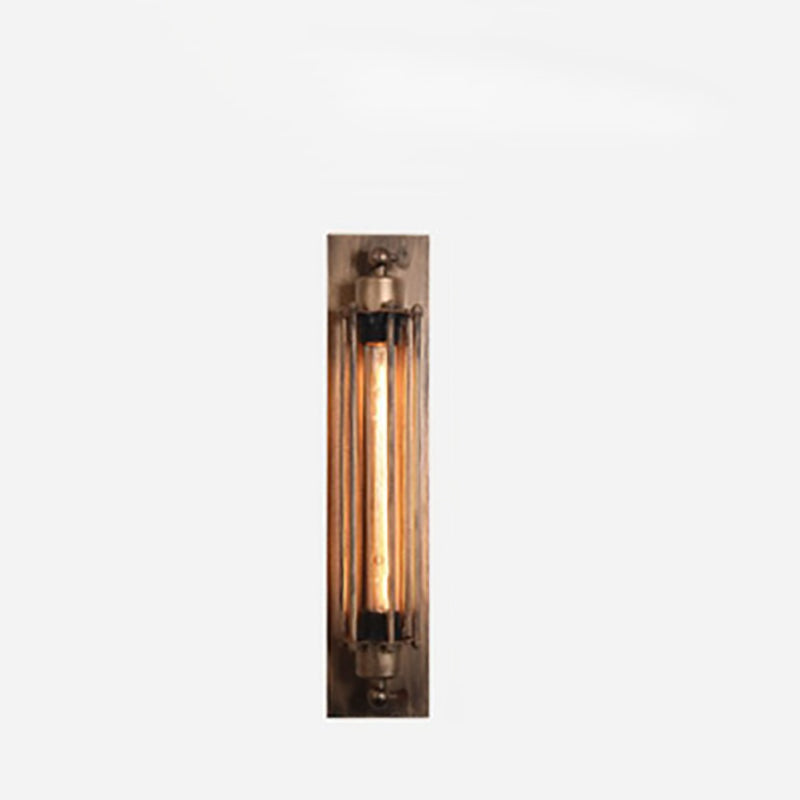 Traditional Vintage Rectangle Cylinder Glass Iron 1-Light Wall Sconce Lamp For Living Room