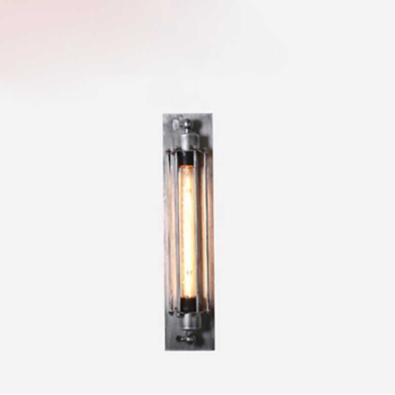 Traditional Vintage Rectangle Cylinder Glass Iron 1-Light Wall Sconce Lamp For Living Room