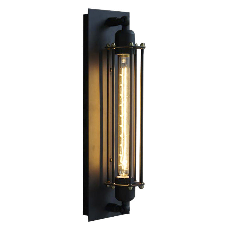 Traditional Vintage Rectangle Cylinder Glass Iron 1-Light Wall Sconce Lamp For Living Room
