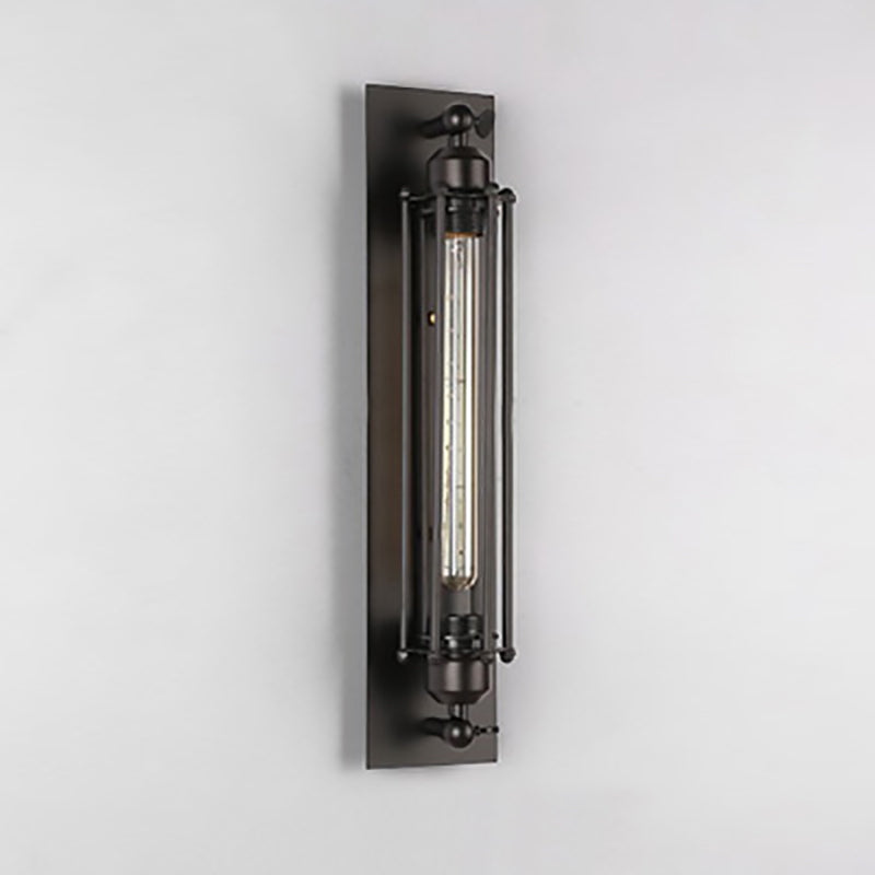Traditional Vintage Rectangle Cylinder Glass Iron 1-Light Wall Sconce Lamp For Living Room