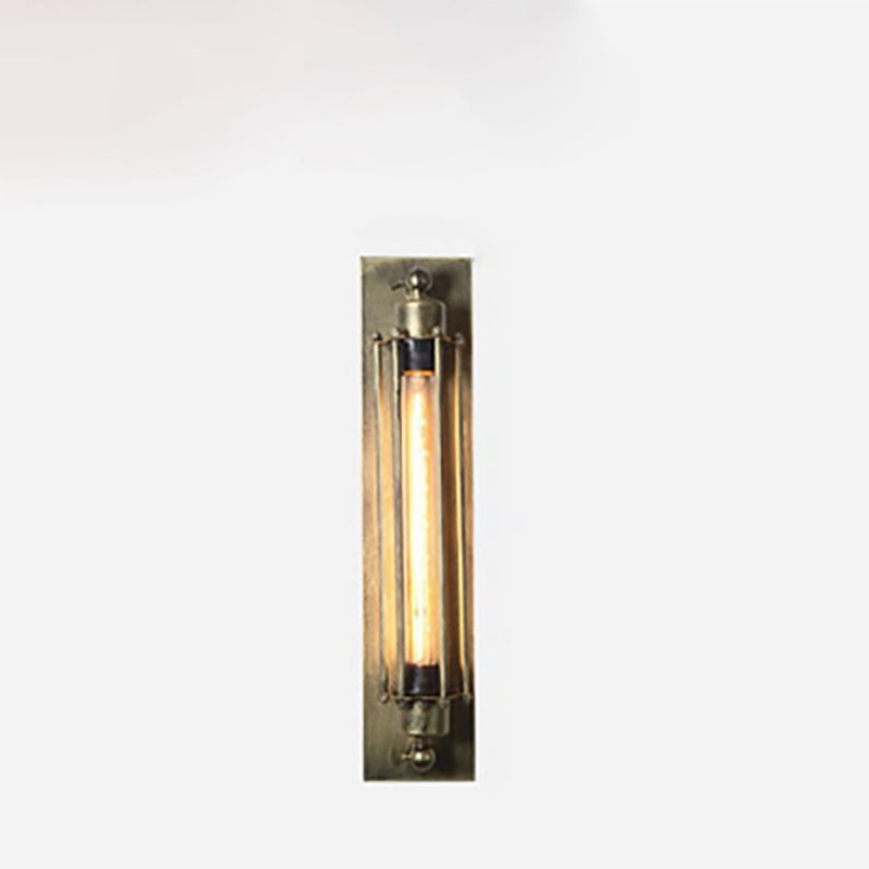 Traditional Vintage Rectangle Cylinder Glass Iron 1-Light Wall Sconce Lamp For Living Room