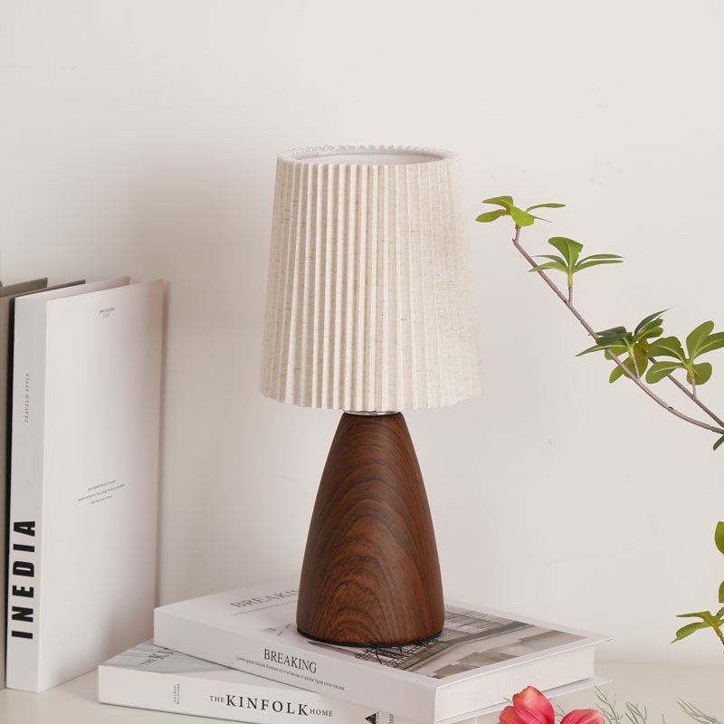 Modern Minimalist Cylinder Conical Fabric Ceramic 1-Light Table Lamp For Bedroom
